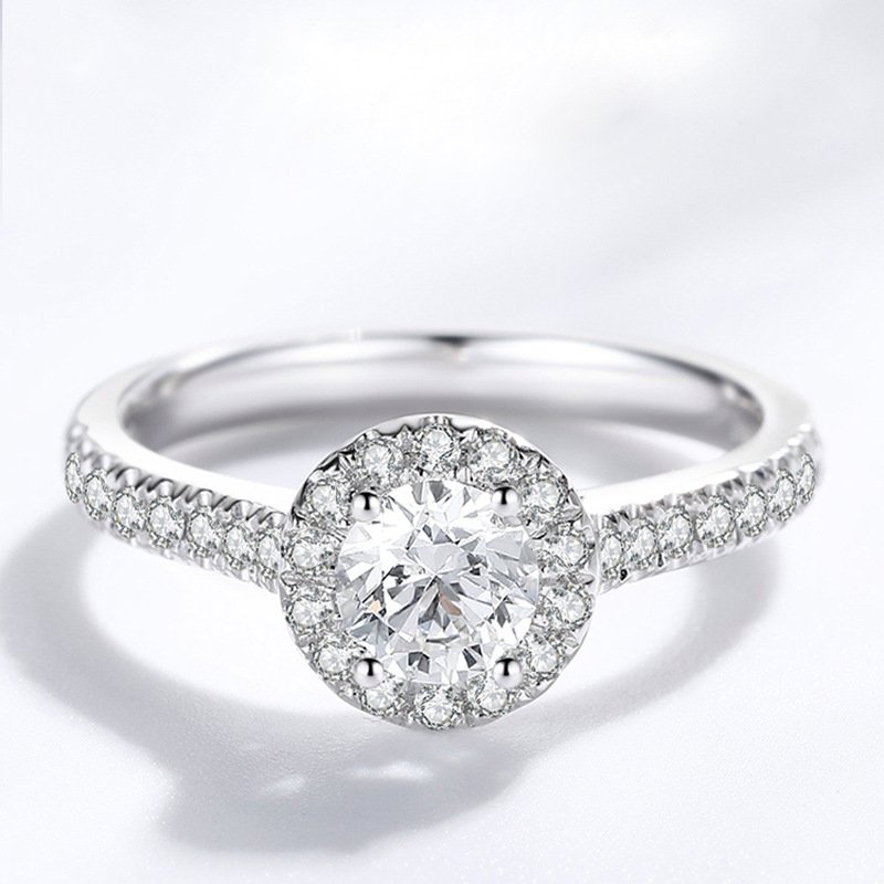 1 carat diamond ring fashion group inlaid round diamond ring girls marriage proposal wedding ring wedding props