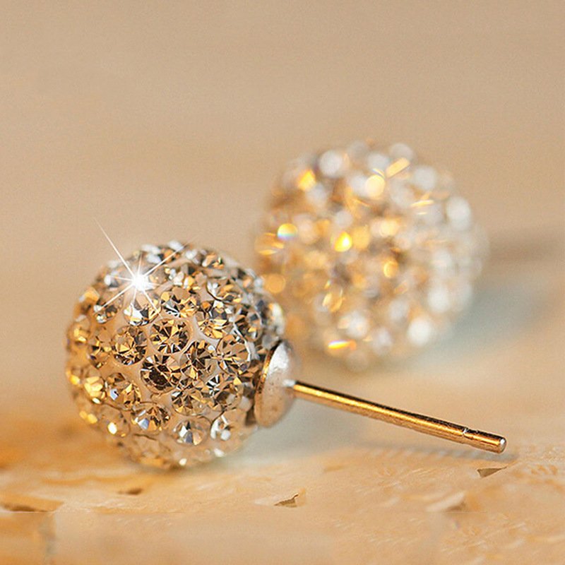 Shiny round ball sterling silver round full diamond earrings Rhinestone earrings jewelry temperament sweet gift for women