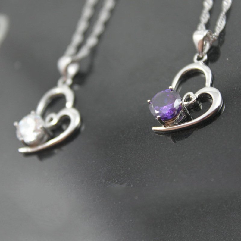 925 Peach Heart Necklace Heart Love Pendant Fashion Jewelry Silver Necklace