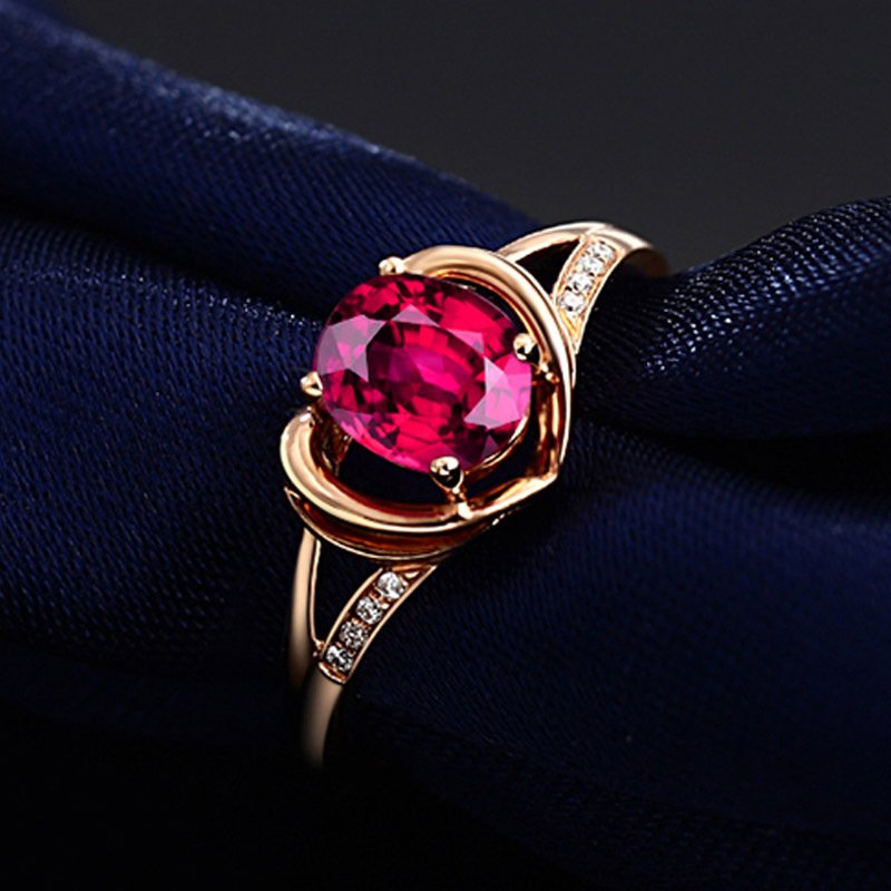 Pigeon blood red tourmaline ring temperament ruby ??open female ring 18k rose gold ring hand jewelry