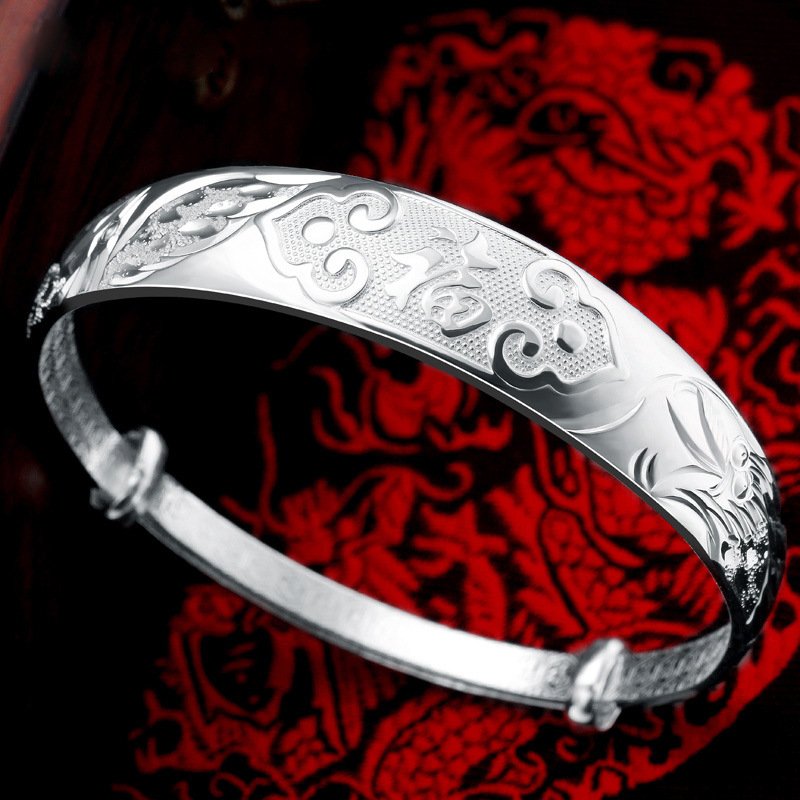 Push-pull silver bracelet Bracelet dragon and phoenix million blessings female models adjustable jewelry for elder grandma