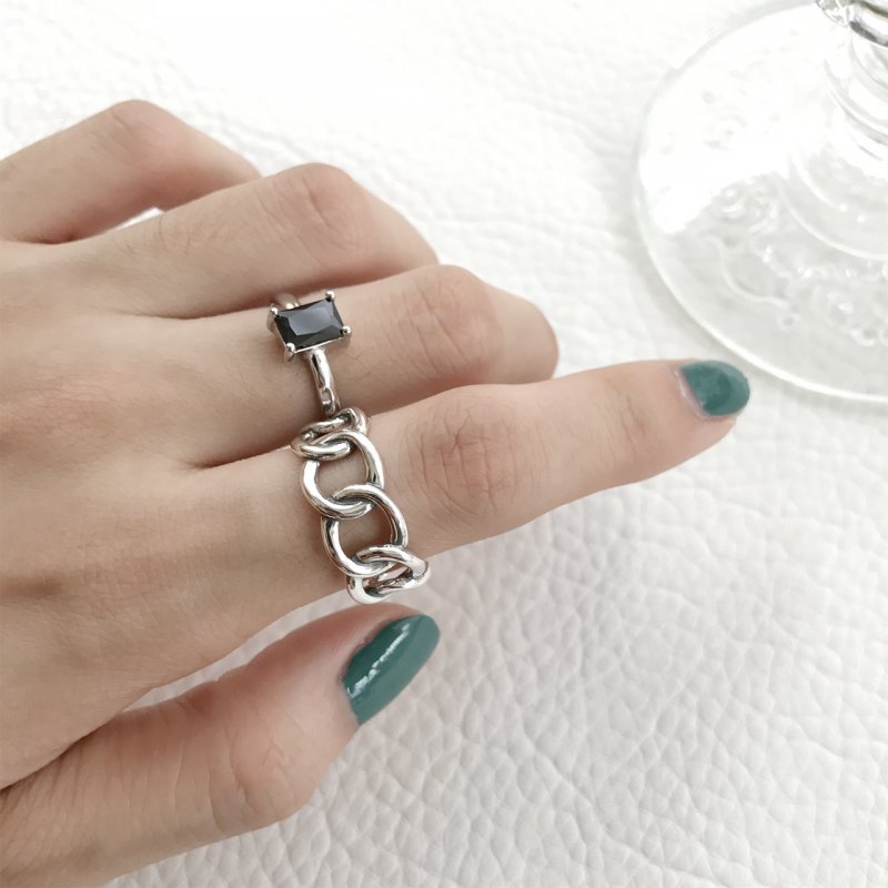 S925 sterling silver large chain N chain antique old personality open plain silver ring ring
