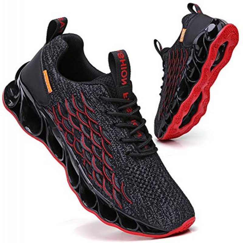 Sport Running Shoes for Mens Mesh Breathable Trail Runners Fashion Sneakers A050 Black Red