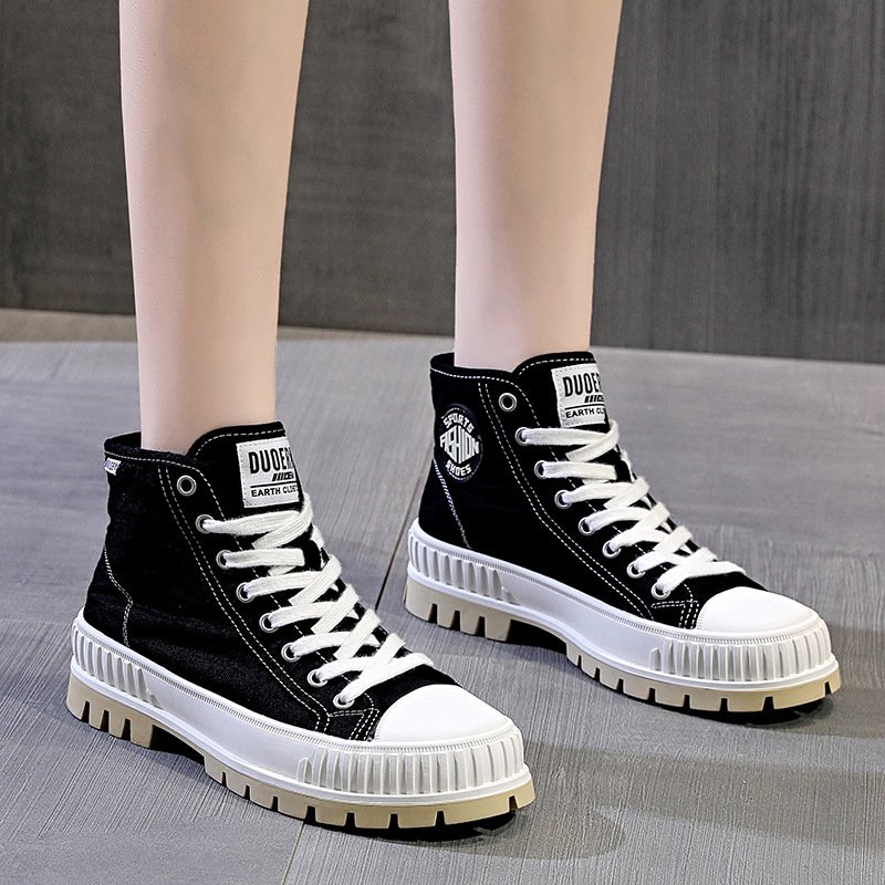 2023 new canvas shoes women's trendy shoes high-top college style flat casual boots sports thick-soled trendy sneakers