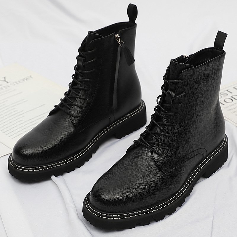 2023 autumn men's round toe British men's leather boots side zipper Martin boots wear-resistant low-heel men's shoes factory direct sales