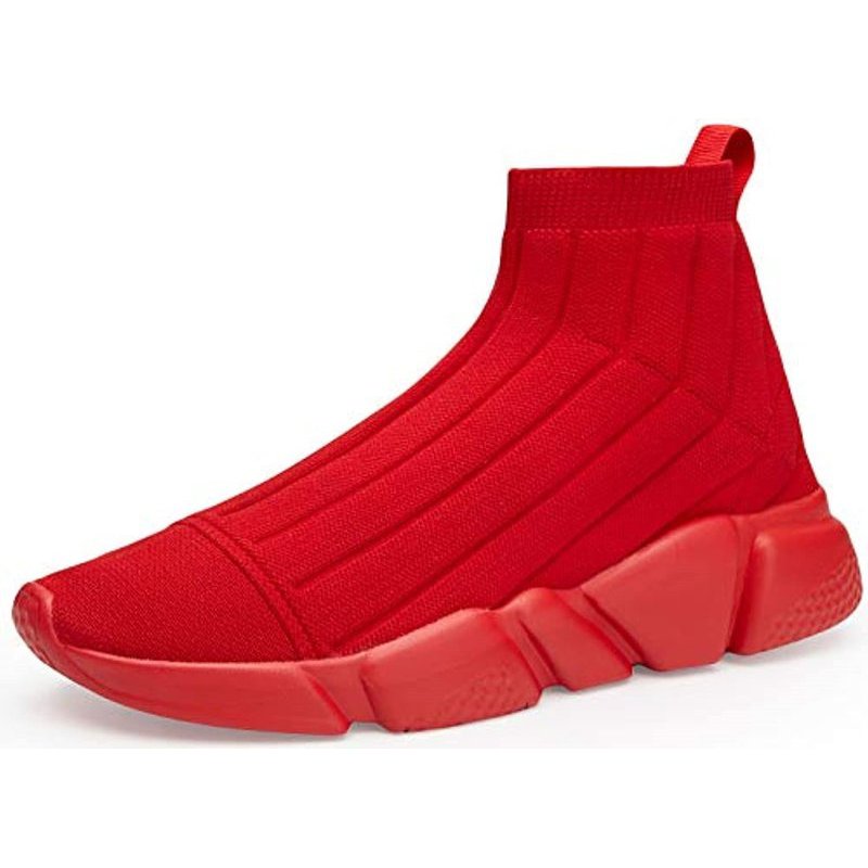 Men's Running Shoes Breathable Knit Slip On Sneakers Lightweight Athletic Shoes Casual Sports Shoes High Top All Red 3