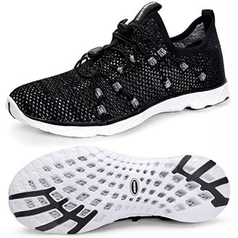 Men's Quick Drying Water Shoes Lightweight Aqua Shoes for Sports Outdoor Beach Pool Exercise Black-White